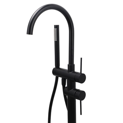 WELS Matt Black Bathtub Filler Free Standing Mixer Faucet Tap Spout HandHeld Set - Image 3