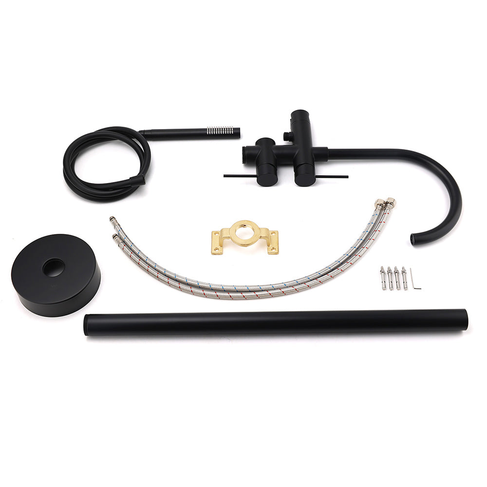 WELS Matt Black Bathtub Filler Free Standing Mixer Faucet Tap Spout HandHeld Set - Image 7