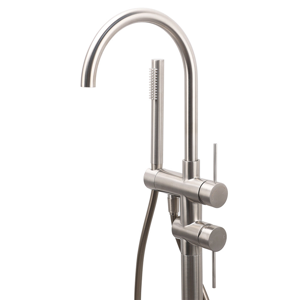 WELS Brushed Nickel Stainless Steel Free Standing Mixer Faucet Tap Spout Handset - Image 2