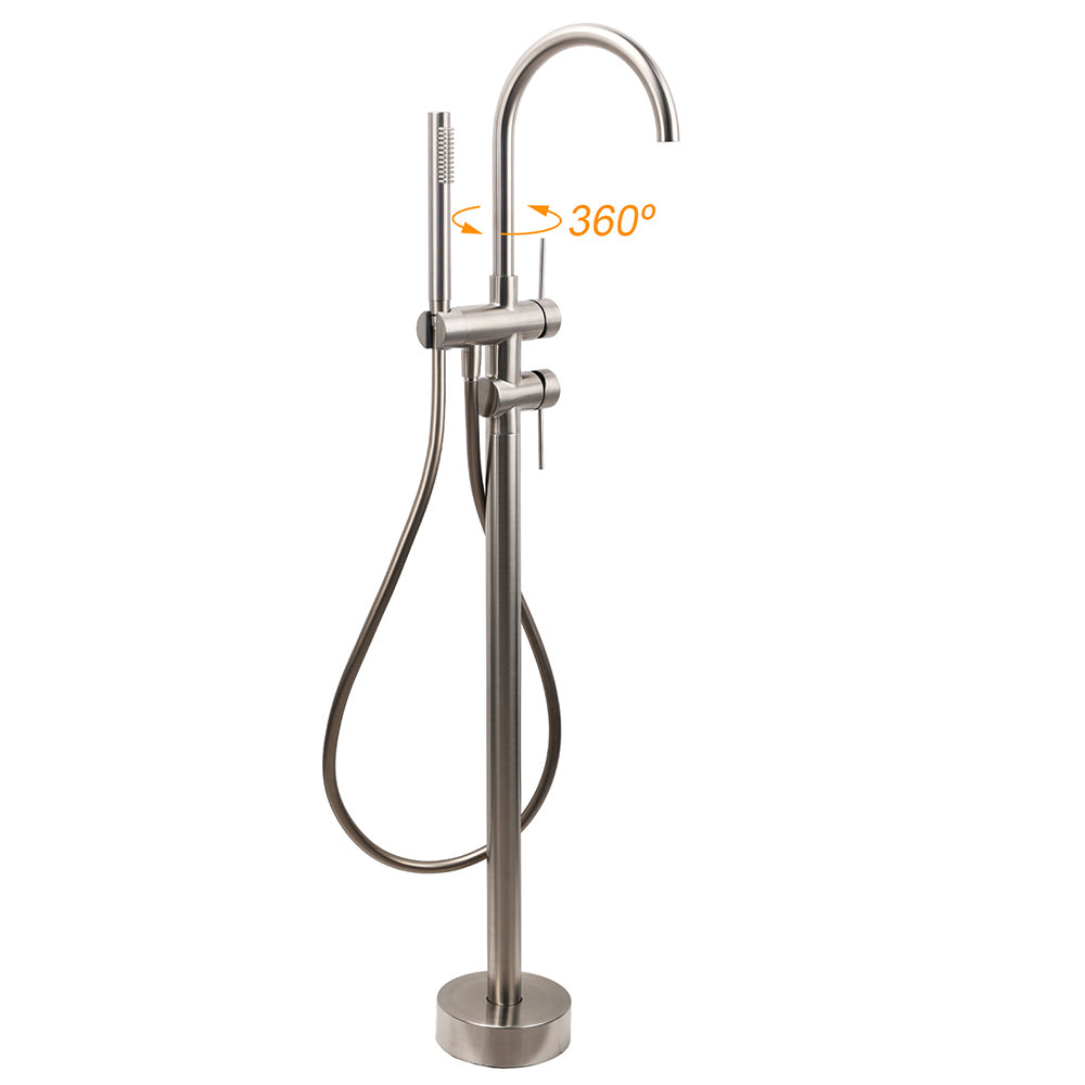 WELS Brushed Nickel Stainless Steel Free Standing Mixer Faucet Tap Spout Handset - Image 6