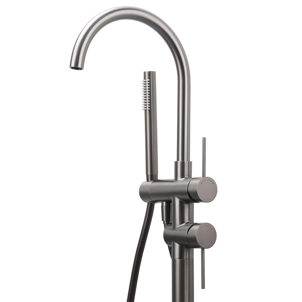 Gun Metal Bathtub Mixer Tap Free Standing Faucet Spout With Handheld Shower Set - Image 2
