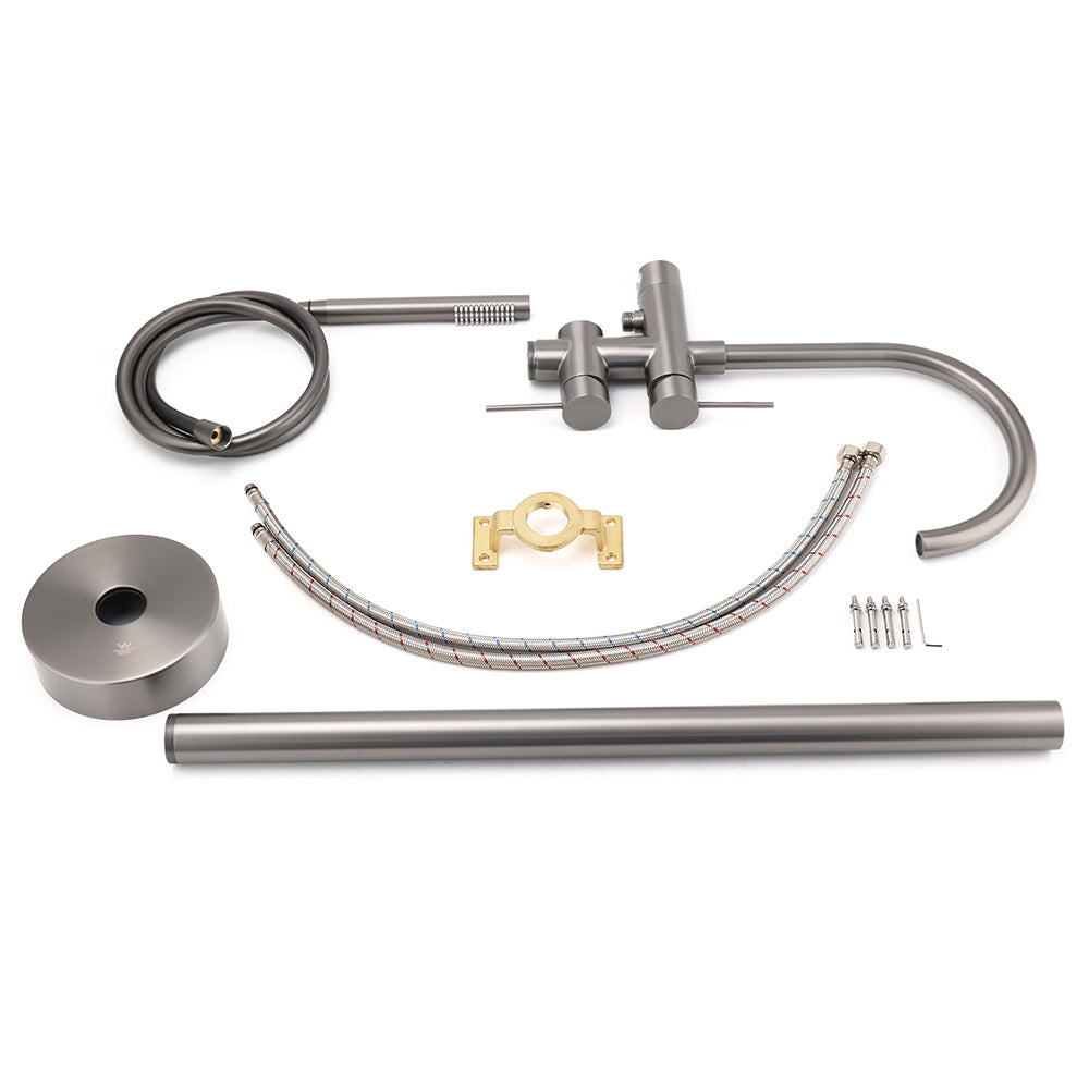 Gun Metal Bathtub Mixer Tap Free Standing Faucet Spout With Handheld Shower Set - Image 6