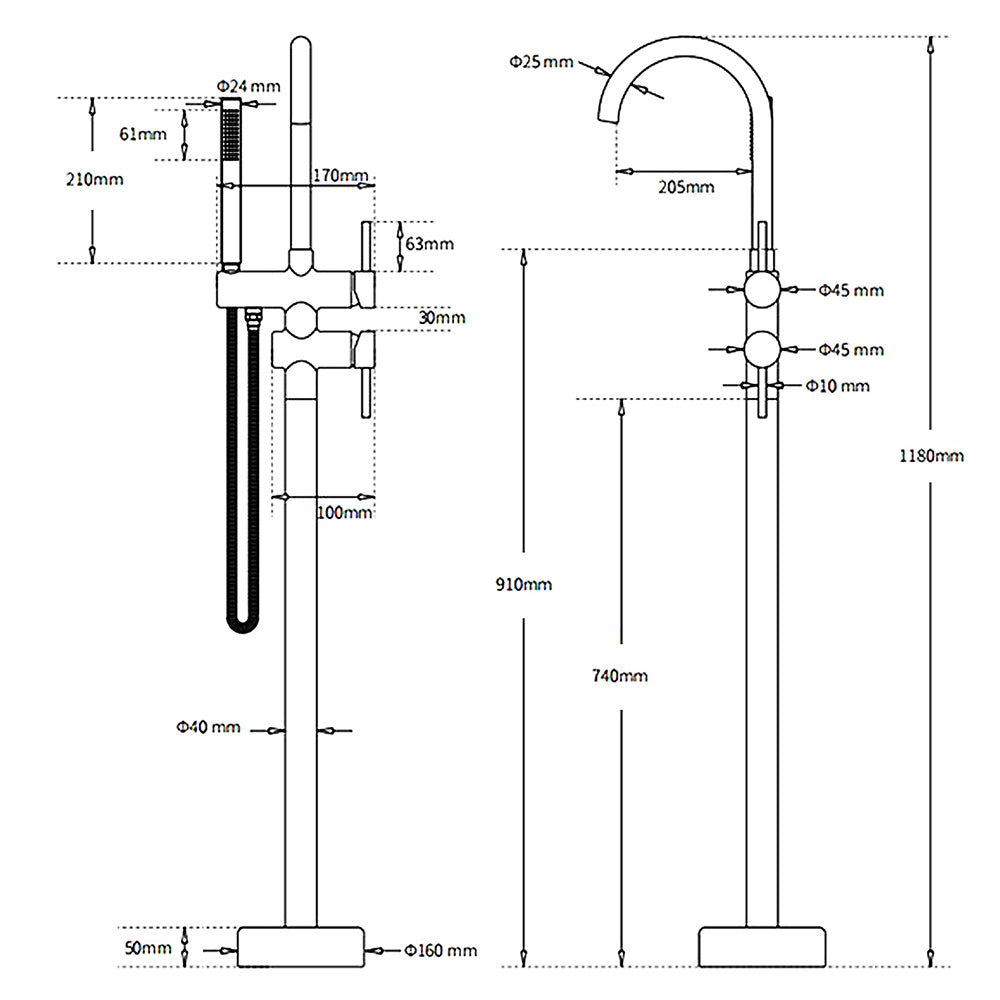 Gun Metal Bathtub Mixer Tap Free Standing Faucet Spout With Handheld Shower Set - Image 7