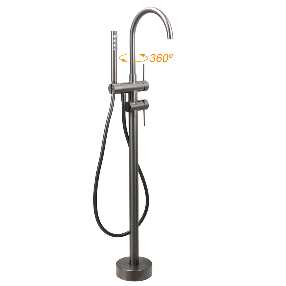Gun Metal Bathtub Mixer Tap Free Standing Faucet Spout With Handheld Shower Set - Image 8