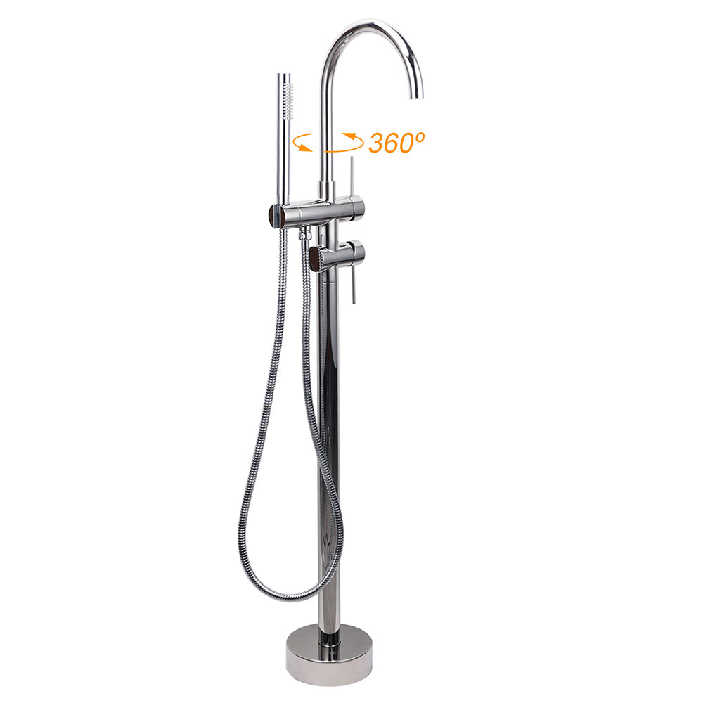 Polished Chrome Bathtub Filler Free Standing Mixer Faucet Tap Spout Handset WELS - Image 2