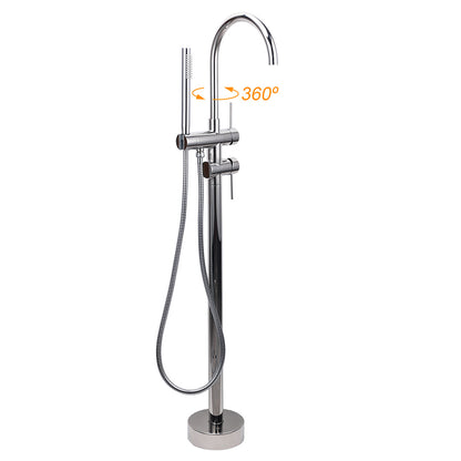Polished Chrome Bathtub Filler Free Standing Mixer Faucet Tap Spout Handset WELS - Image 2
