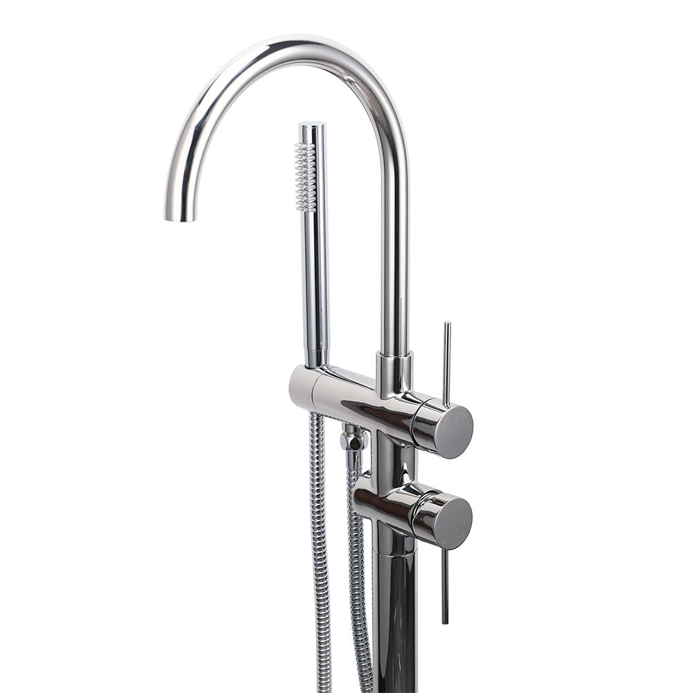 Polished Chrome Bathtub Filler Free Standing Mixer Faucet Tap Spout Handset WELS - Image 3