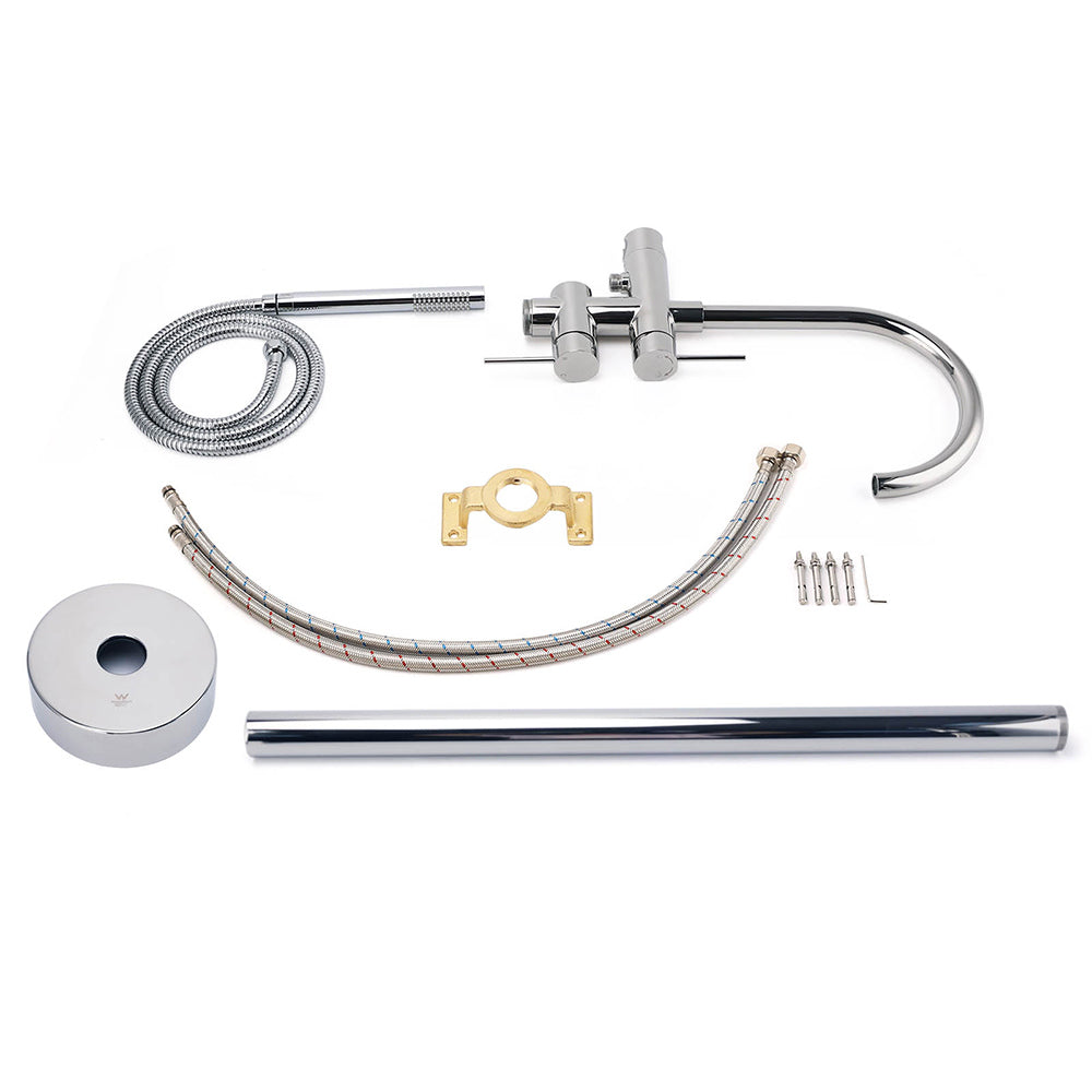 Polished Chrome Bathtub Filler Free Standing Mixer Faucet Tap Spout Handset WELS - Image 7