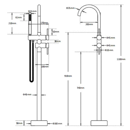 Polished Chrome Bathtub Filler Free Standing Mixer Faucet Tap Spout Handset WELS - Image 8
