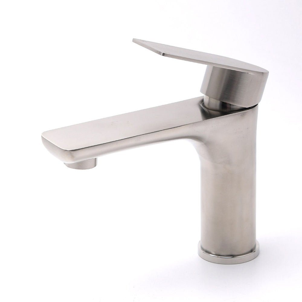 WELS Brushed Nickel Kitchen Laundry Round Basin Mixer Vanity Sink Faucet Tap Set - Image 2