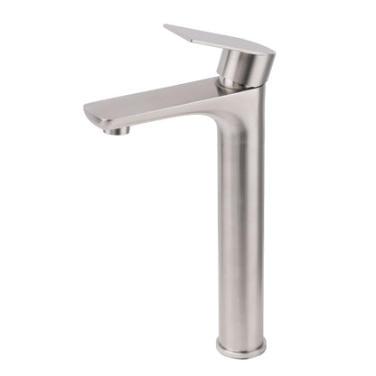Brushed Nickel Rounded Edge Tall Basin Mixer Kitchen Vanity Faucet Tap Spout Set - Image 2