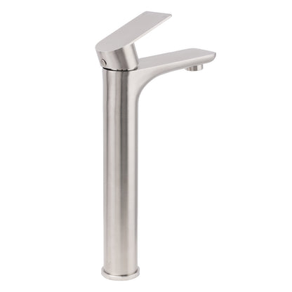 Brushed Nickel Rounded Edge Tall Basin Mixer Kitchen Vanity Faucet Tap Spout Set - Image 3