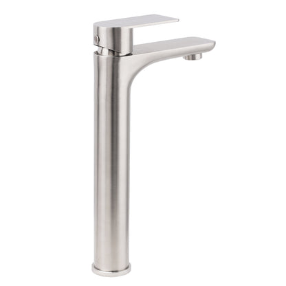 Brushed Nickel Rounded Edge Tall Basin Mixer Kitchen Vanity Faucet Tap Spout Set - Image 4