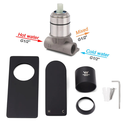 Matte Black Rectangle Shower Mixer Hot Cold Control Tap 35mm Ceramic Cartridge - Image 4