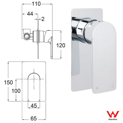 Chrome Square Lever Handle Shower Mixer Hot Cold Water Valve Watermark Standard - Image 2