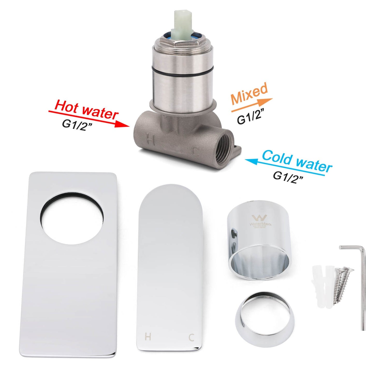 Chrome Square Lever Handle Shower Mixer Hot Cold Water Valve Watermark Standard - Image 4