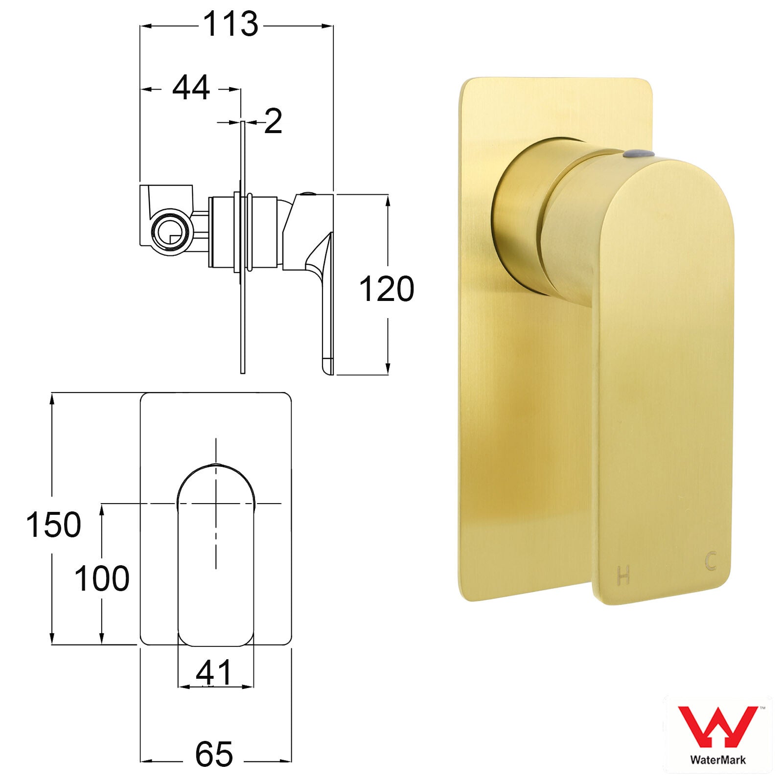 Rectangle Brushed Gold Shower Mixer Hot Cold Tapware Ceramic Cartridge Component - Image 2