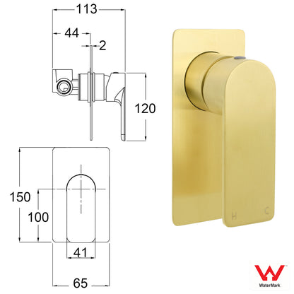 Rectangle Brushed Gold Shower Mixer Hot Cold Tapware Ceramic Cartridge Component - Image 2