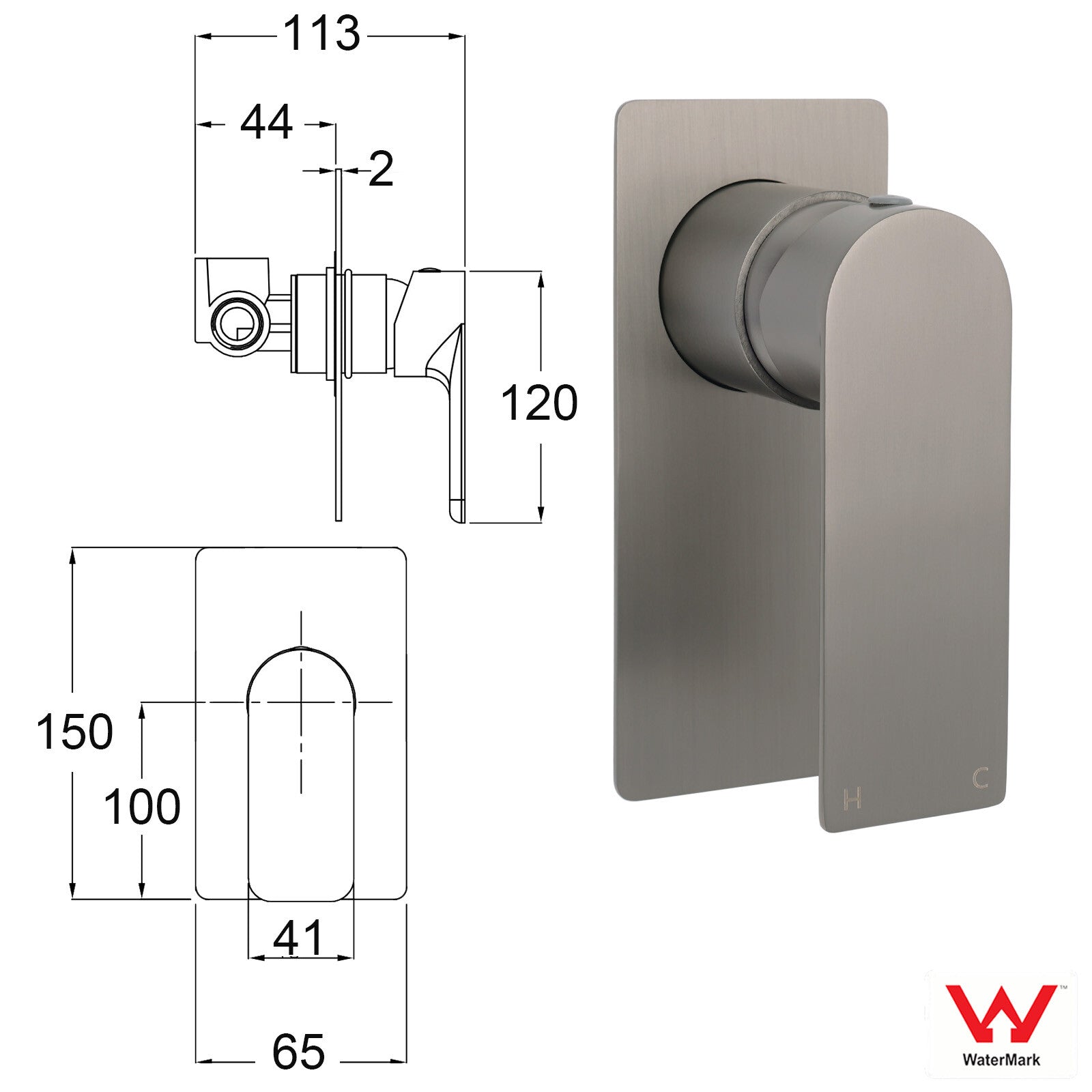 Gun Metal Rectangle Wall Shower Mixer Hot Cold Tap Set Ceramic Cartridge Valve - Image 2