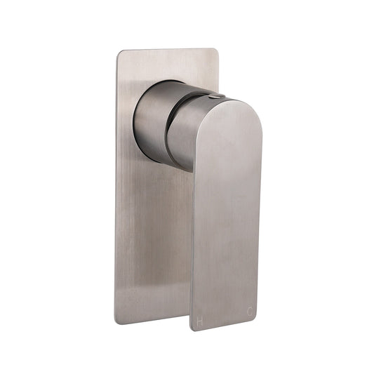 Brushed Nickel Bathroom Flat Lever Handle Shower Mixer Hot Cold Water Tap Valve