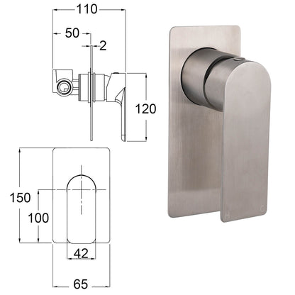 Brushed Nickel Bathroom Flat Lever Handle Shower Mixer Hot Cold Water Tap Valve - Image 2