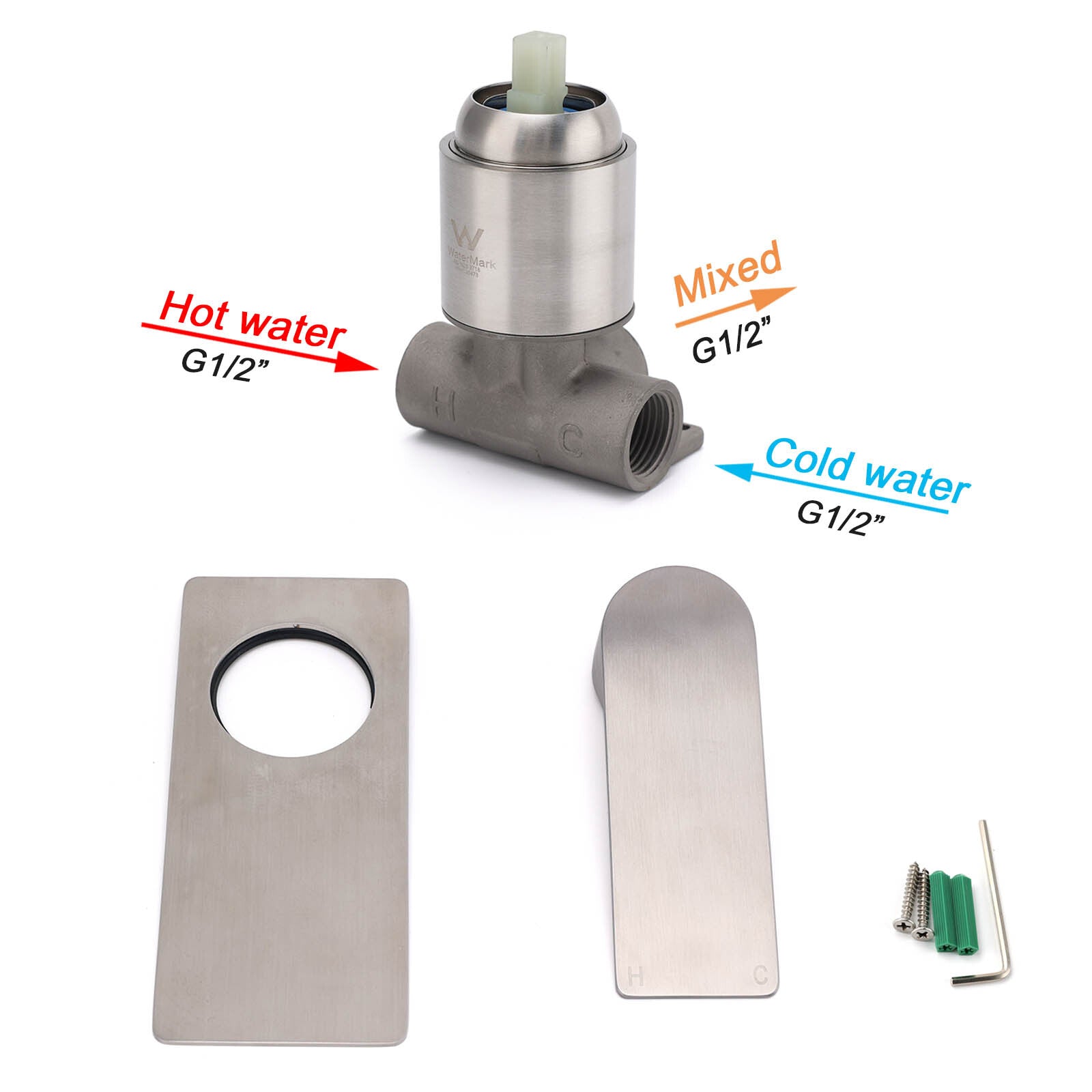 Brushed Nickel Bathroom Flat Lever Handle Shower Mixer Hot Cold Water Tap Valve - Image 4
