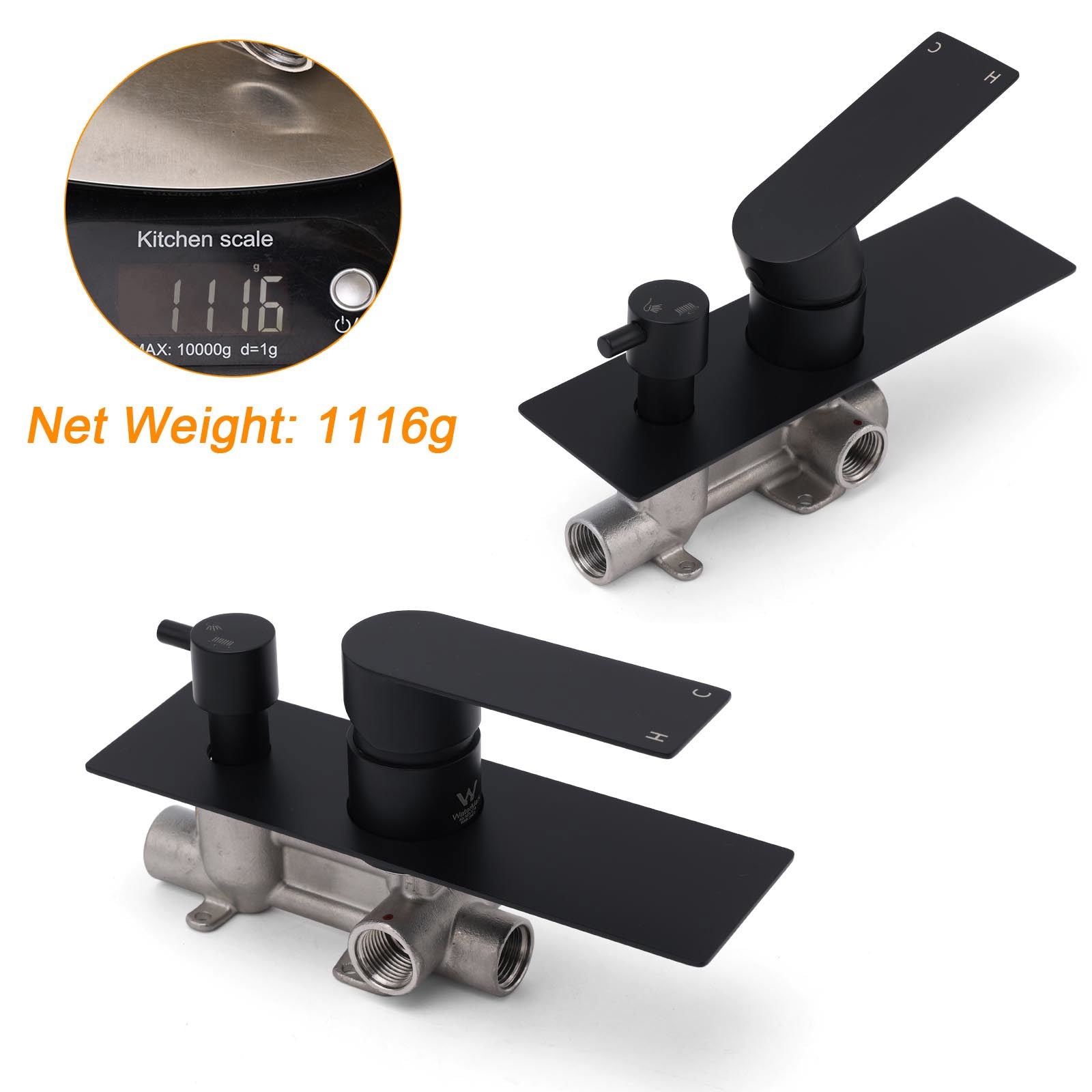 Watermark Matt Black Square Bathroom Shower Mixer 2-Way Control Switch Diverter - Image 3