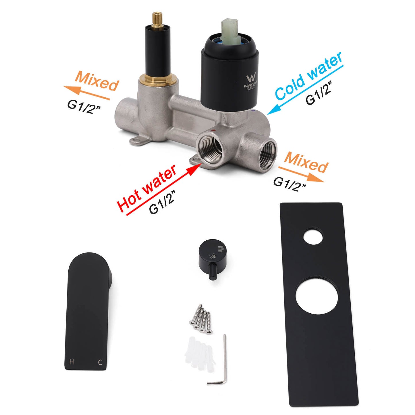 Watermark Matt Black Square Bathroom Shower Mixer 2-Way Control Switch Diverter - Image 4