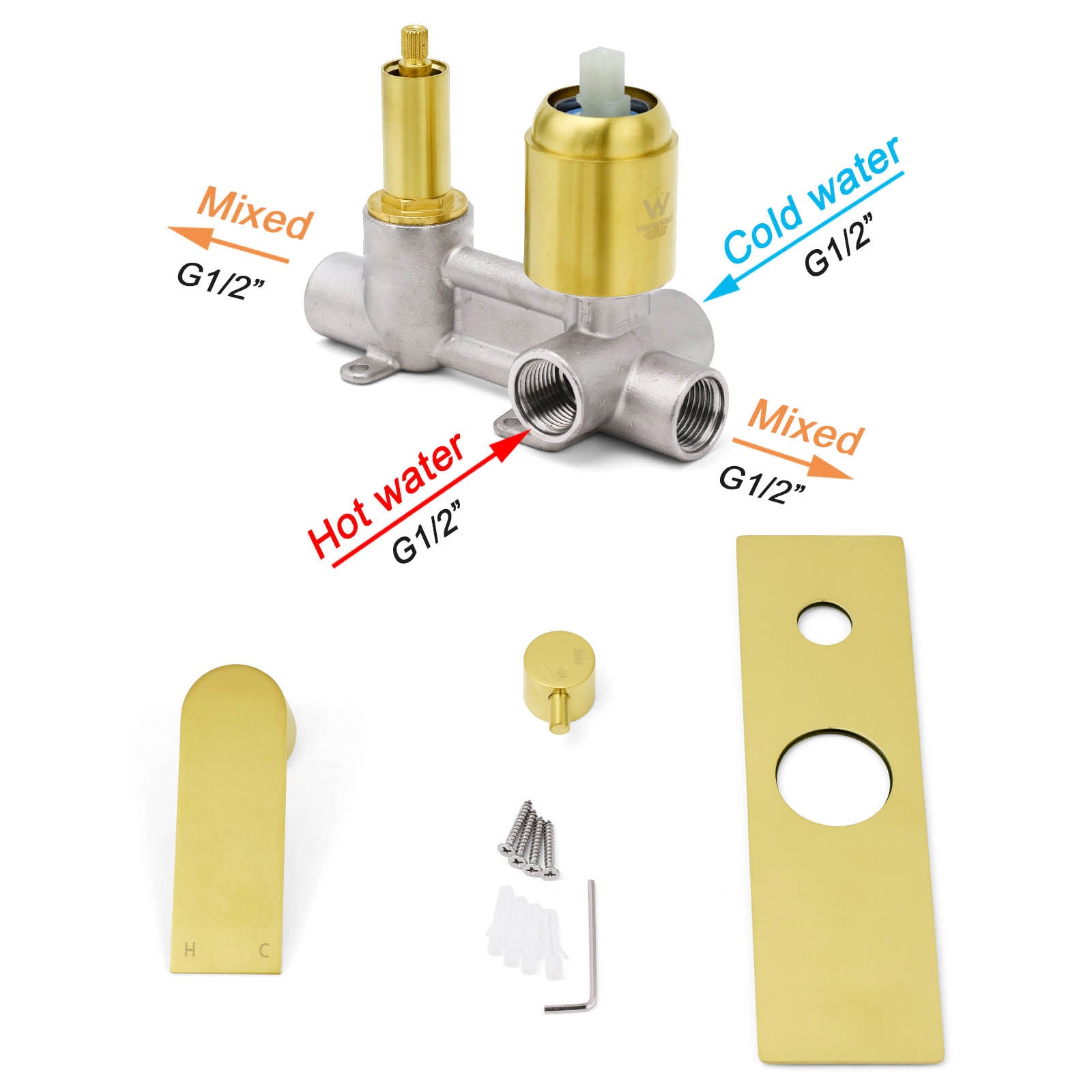 Brushed Gold Bathroom Square Concealed Shower Mixer Diverter Switch Wall Mounnt - Image 4