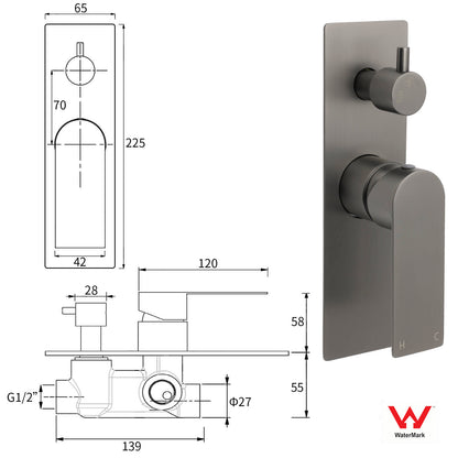 Gun Metal Grey Square Wall Mounted Shower Mixer Diverter 2 Ways Switch Valve Set - Image 2
