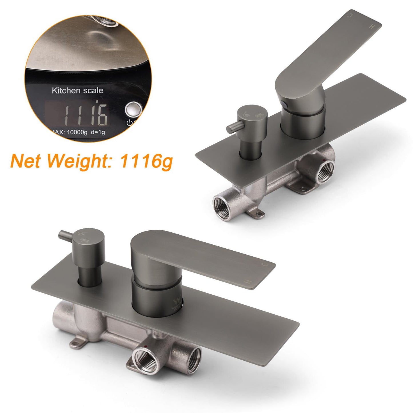 Gun Metal Grey Square Wall Mounted Shower Mixer Diverter 2 Ways Switch Valve Set - Image 3