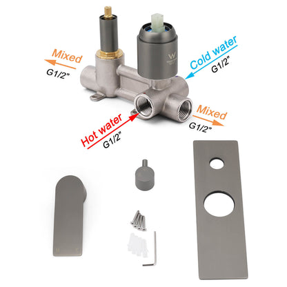 Gun Metal Grey Square Wall Mounted Shower Mixer Diverter 2 Ways Switch Valve Set - Image 4