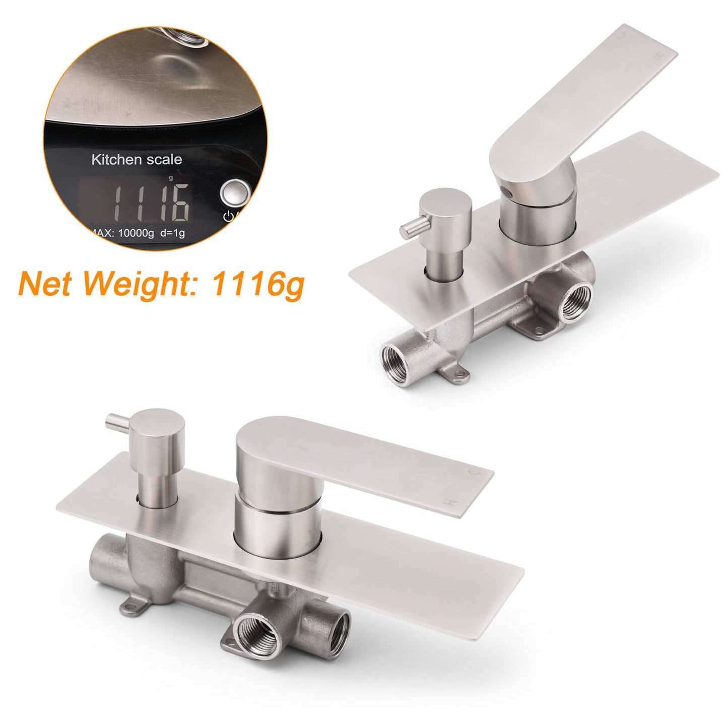 Brushed Nickel Silver Square Stylish 1/2inch Shower Mixer Diverter 2 Way Switch - Image 3