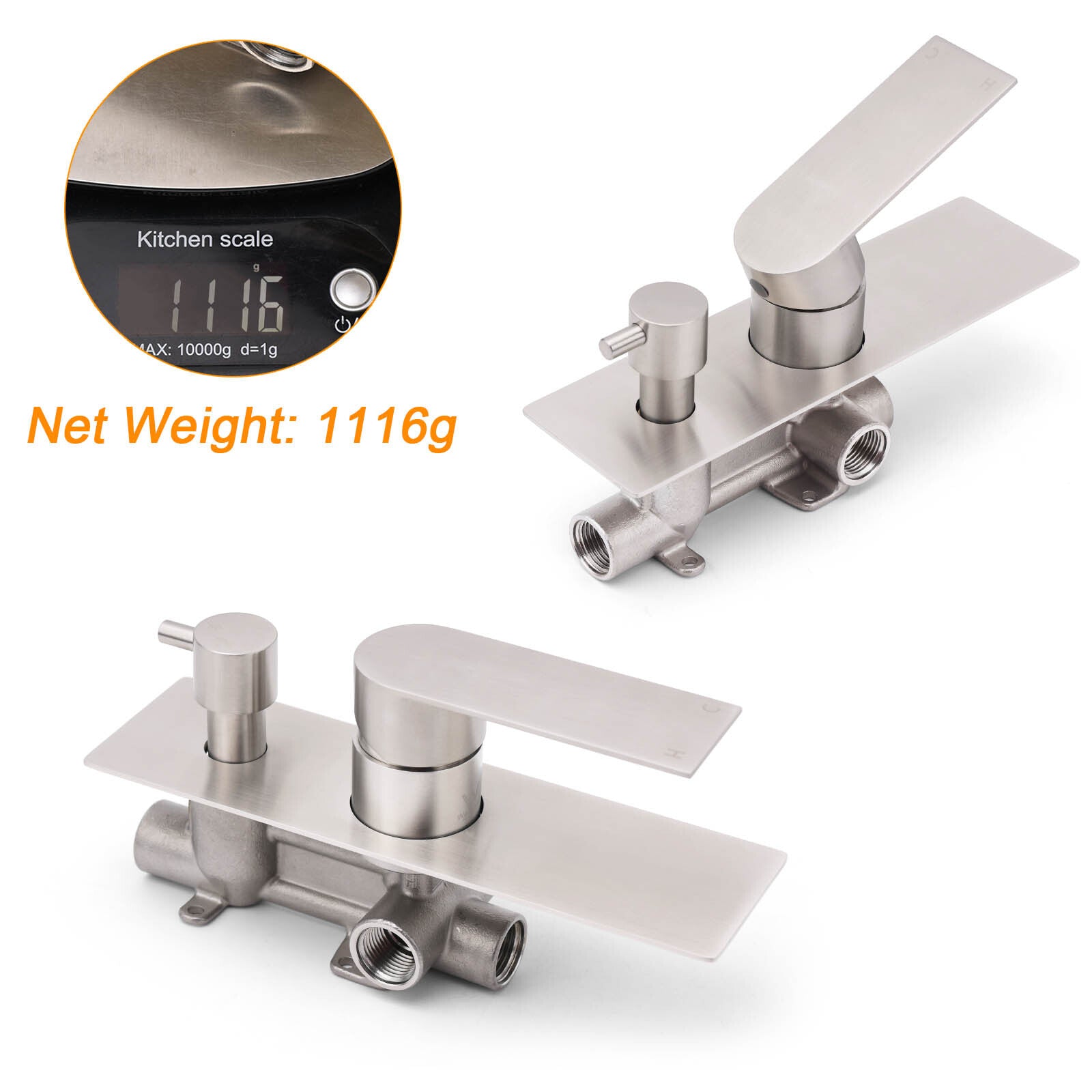 Brushed Nickel Silver Square Stylish 1/2inch Shower Mixer Diverter 2 Way Switch - Image 3
