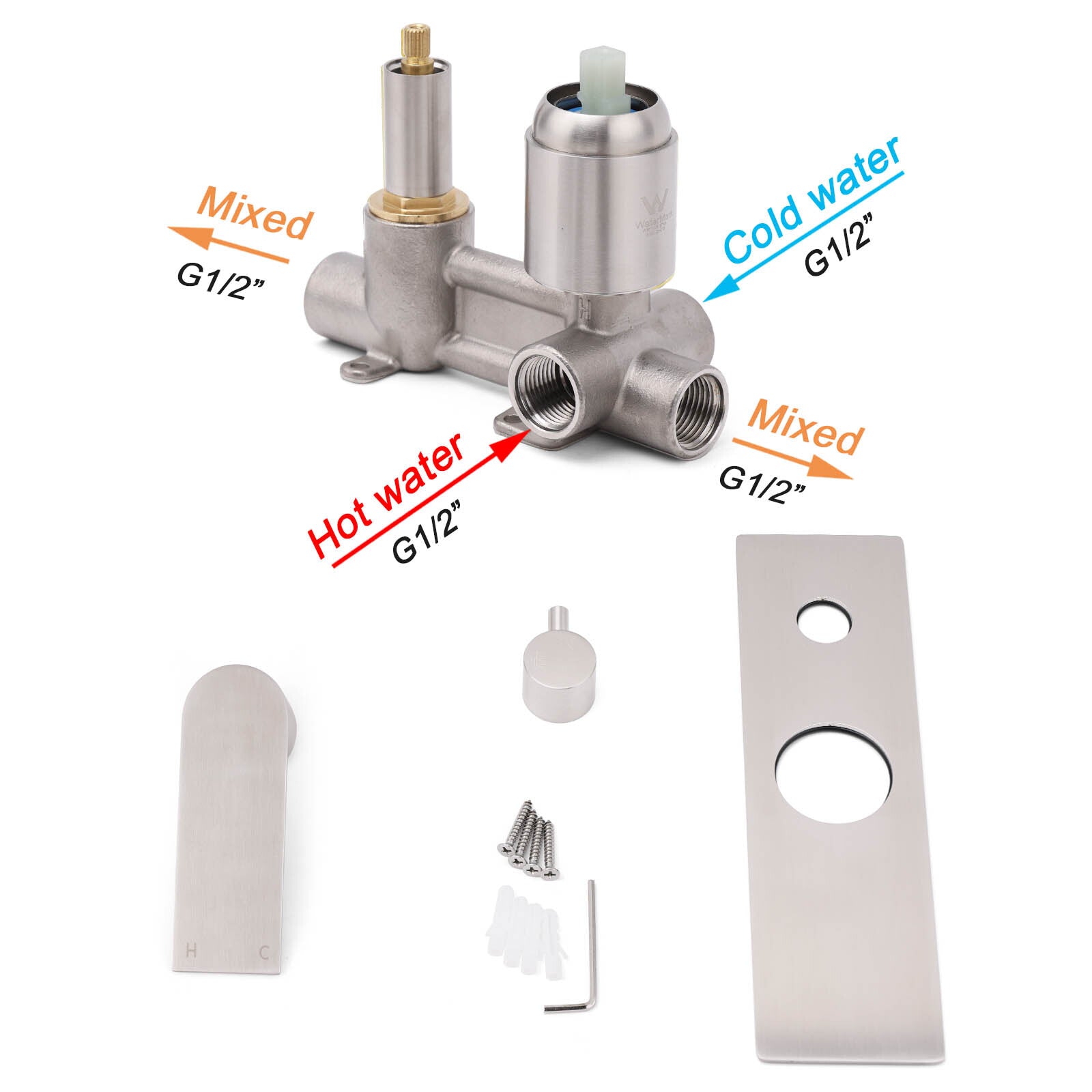 Brushed Nickel Silver Square Stylish 1/2inch Shower Mixer Diverter 2 Way Switch - Image 4