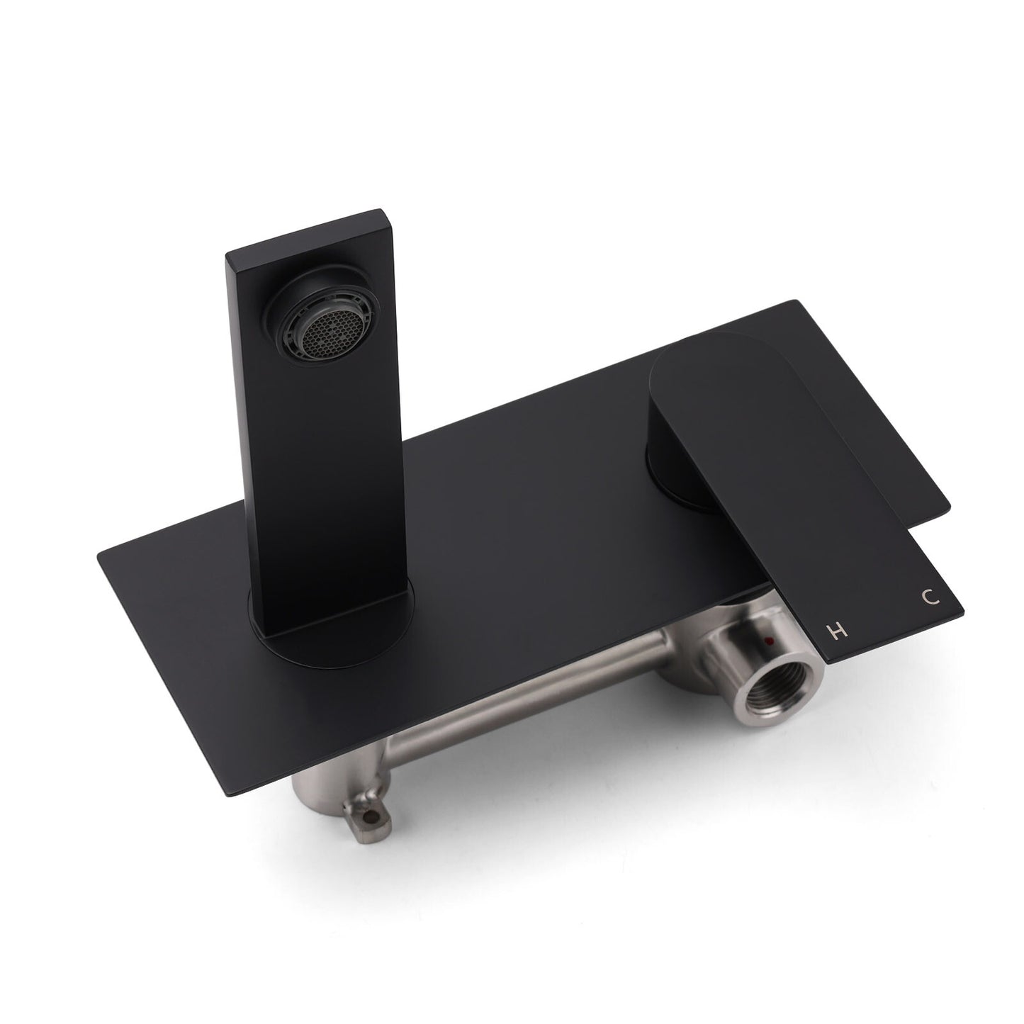 Matte Black Basin Mixer Bathroom Vanity Faucet Wall Mounted Tap Slim Flat Spout - Image 4