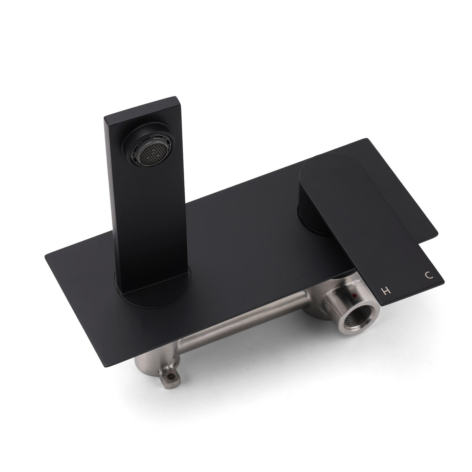 Matte Black Basin Mixer Bathroom Vanity Faucet Wall Mounted Tap Slim Flat Spout - Image 4
