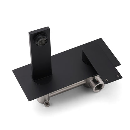 Matte Black Basin Mixer Bathroom Vanity Faucet Wall Mounted Tap Slim Flat Spout - Image 4