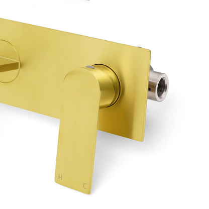 Brushed Gold Cubic Square Wall Mount Basin Mixer Laundry Tap Spout Vanity Faucet - Image 6