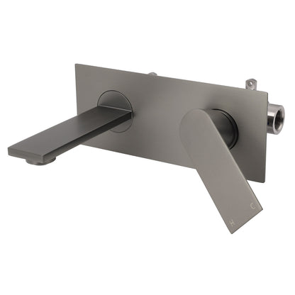 WELS 4.5L/m Gun Metal Square Wall Mount Basin Mixer Laundry Faucet Tap Spout Set - Image 2