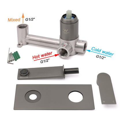WELS 4.5L/m Gun Metal Square Wall Mount Basin Mixer Laundry Faucet Tap Spout Set - Image 7