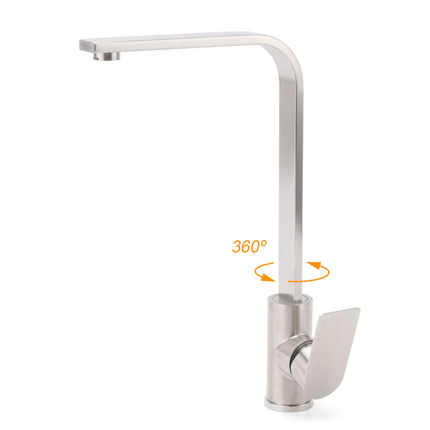 WELS Brushed Nickel Square Kitchen Sink Laundry Mixer 360º Swivel Faucet Tapware - Image 2