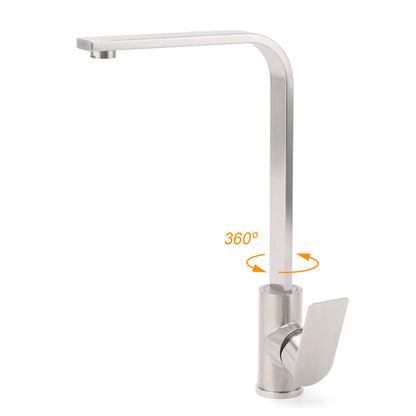 WELS Brushed Nickel Square Kitchen Sink Laundry Mixer 360º Swivel Faucet Tapware - Image 2