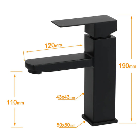 WELS Classic Square Matt Black Basin Mixer Vanity Laundry Sink Faucet Tap Outlet - Image 8