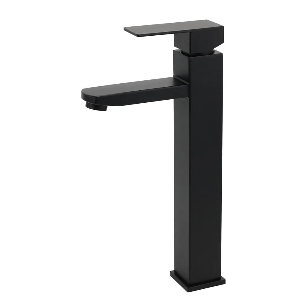 Matt Black Tall Square Basin Mixer Vanity Laundry Counter Sink Faucet Tap Outlet