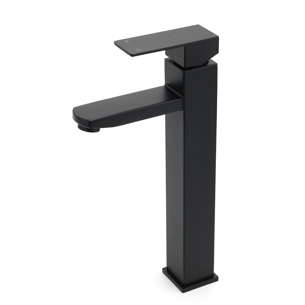 Matt Black Tall Square Basin Mixer Vanity Laundry Counter Sink Faucet Tap Outlet - Image 2