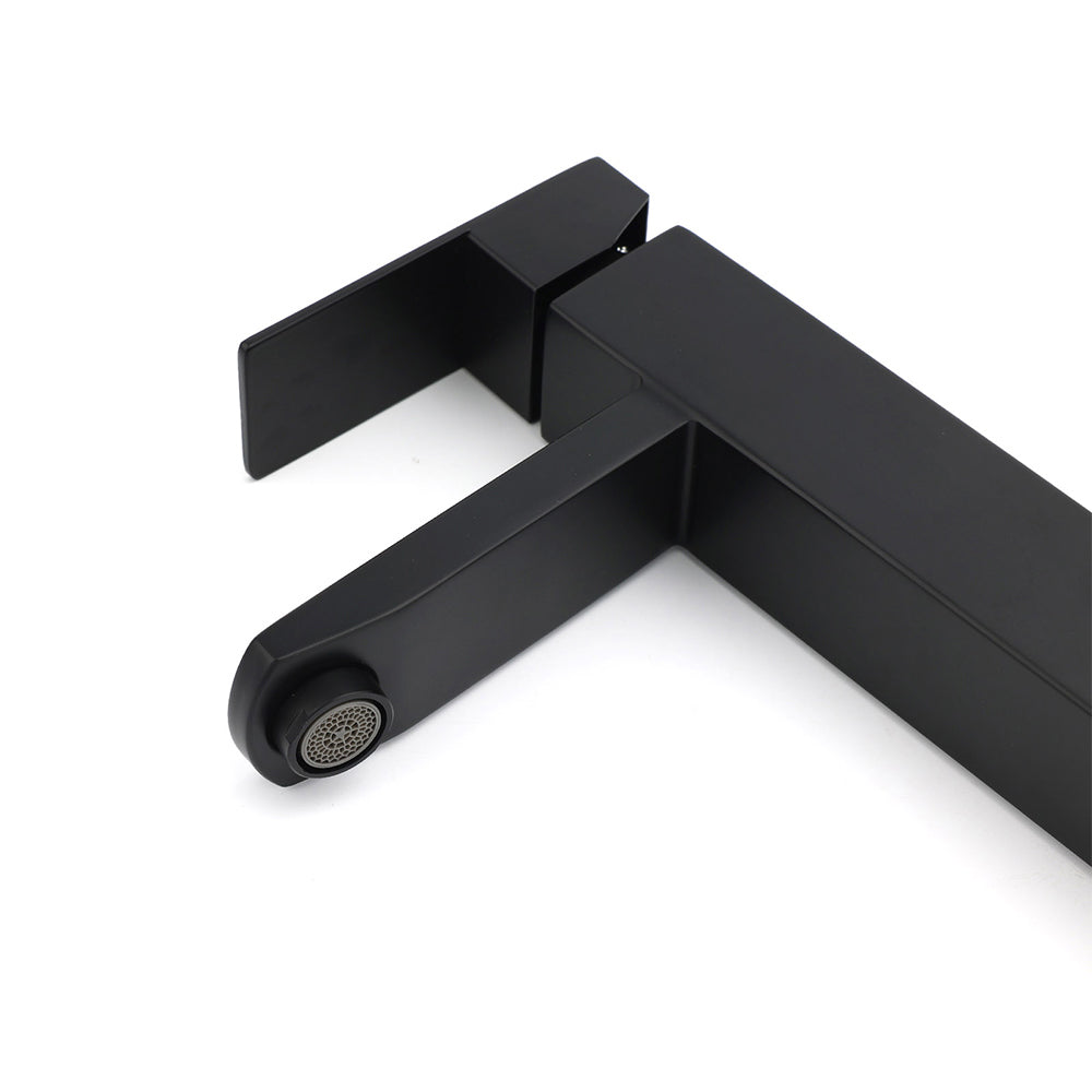 Matt Black Tall Square Basin Mixer Vanity Laundry Counter Sink Faucet Tap Outlet - Image 4