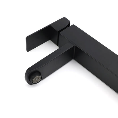 Matt Black Tall Square Basin Mixer Vanity Laundry Counter Sink Faucet Tap Outlet - Image 4
