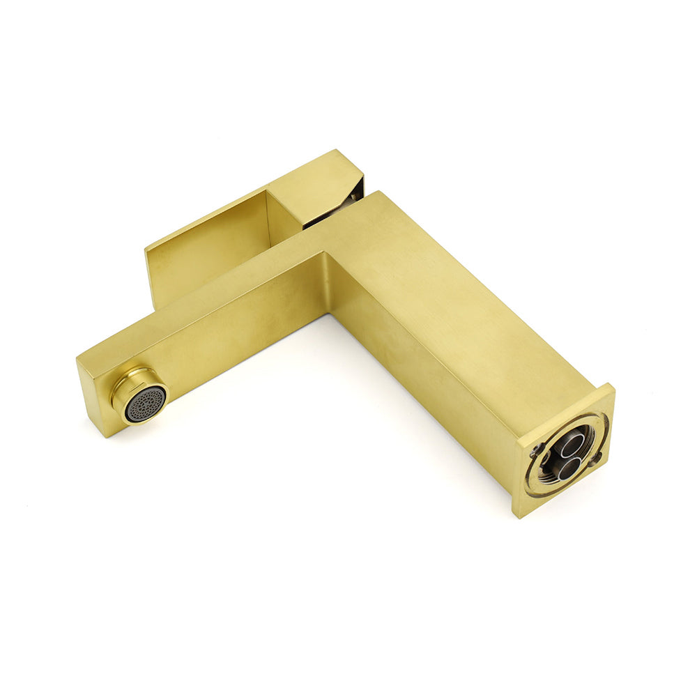 Brushed Gold 165mm Square Basin Mixer Faucet Hot Cold Tap Kitchen Laundry Vanity - Image 4