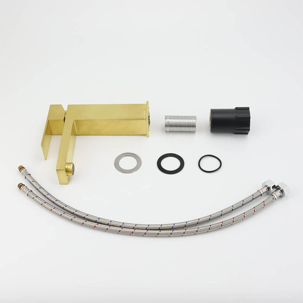 Brushed Gold 165mm Square Basin Mixer Faucet Hot Cold Tap Kitchen Laundry Vanity - Image 7